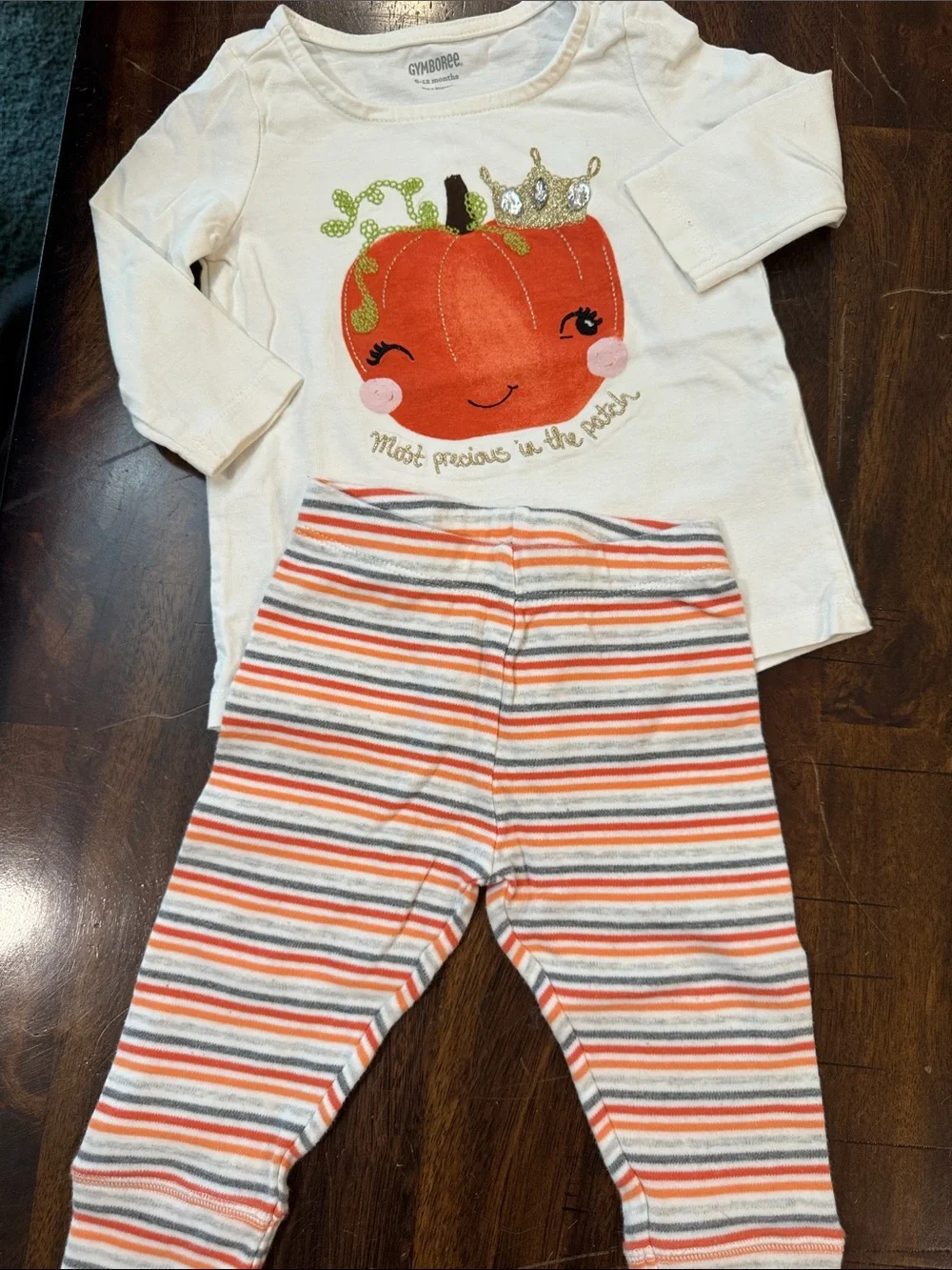 Gymboree Cream Top with Orange Pumpkin & Striped Leggings Set